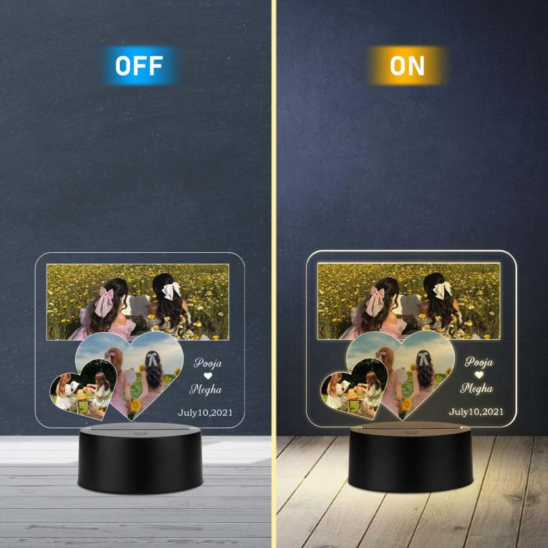 Personalized Best Friend LED Night Lamp Custom with Name & Date Birthday Gift for Bestie Gift for Sister Warm White Light